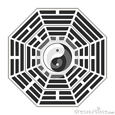 Yin and yang symbol with Bagua Trigrams.Two variant bagua arrangement. Vector Illustration