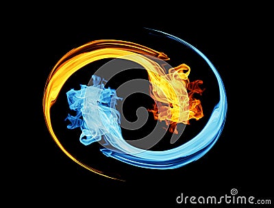 Yin-yang symbol, ice and fire Stock Photo