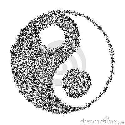 Yin yang symbol minimal design hand drawn vector drawing flower Vector Illustration