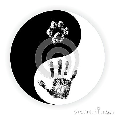 Yin Yang symbol with paw and hand vector Vector Illustration