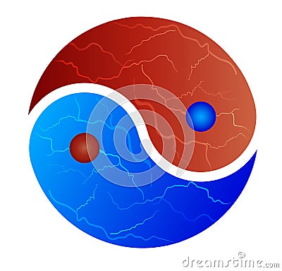 Yin-Yang symbol red and blue fire Vector Illustration