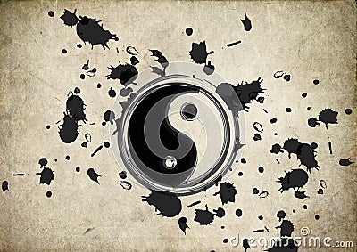 Yin yang symbol splatter on grunge background Stock Photo