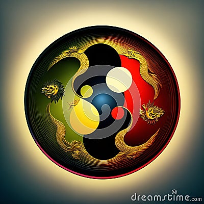 yin yang symbol, two dragons fight, generative AI Stock Photo