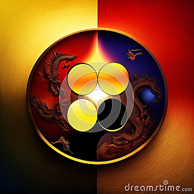 yin yang symbol, two dragons fight, generative AI Stock Photo