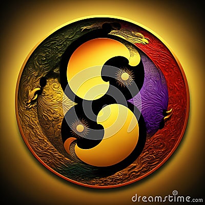 yin yang symbol, two dragons fight, generative AI Stock Photo