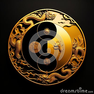 yin yang symbol, two dragons fight, generative AI Stock Photo