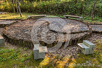 Yin yang symbol in wilderness park Stock Photo