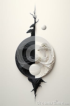 Yin and Yang Tree Art Created With Generative AI Technology Stock Photo