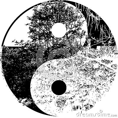 Yin yang tree in black and white Stock Photo