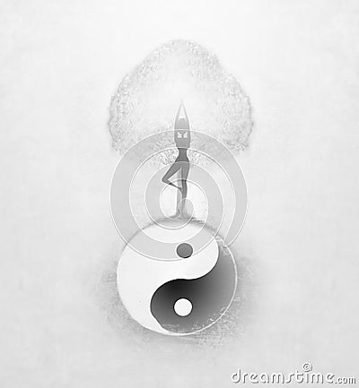 Yin Yang Tree of Life Women Yoga grunge Poster Cartoon Illustration