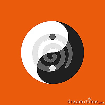 Yin Yang vector eps10. yin and yang symbol of buddhism black and white sign on orange background. Vector Illustration