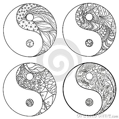 Yin and Yang. Zentangle. Vector Illustration