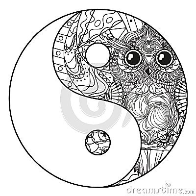 Yin and Yang. Zentangle. Vector Illustration