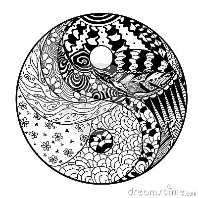 Yin and Yang. Zentangle. Vector Illustration