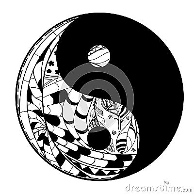 Yin and Yang. Zentangle. Vector Illustration