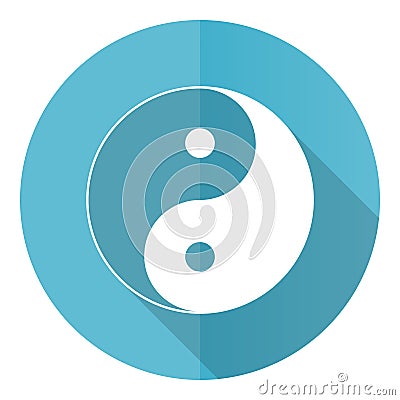 Ying yang vector icon, flat design blue round web button isolated on white background Vector Illustration