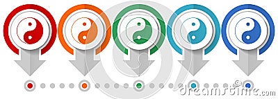 Ying yang vector icon set, flat design infographic template, set pointer concept icons in 5 color options for webdesign and mobile Vector Illustration