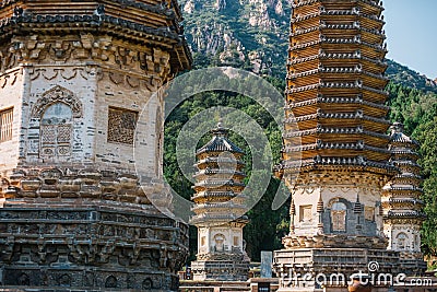 Yinshan Pagoda Forest. Complexes of ancient pagodas and a tourist attraction of China Stock Photo