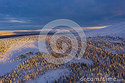 Yllas scenic route, winter sunset 01 Stock Photo