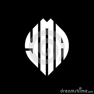 YMA circle letter logo design with circle and ellipse shape. YMA ellipse letters with typographic style. The three initials form a Vector Illustration