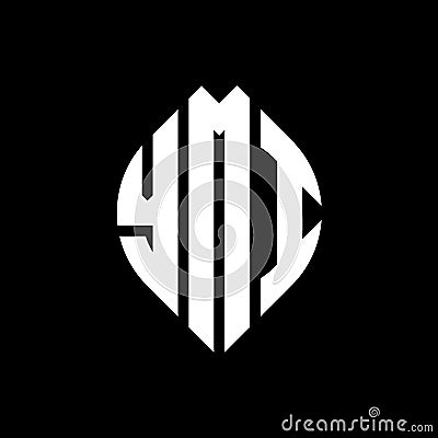 YMI circle letter logo design with circle and ellipse shape. YMI ellipse letters with typographic style. The three initials form a Vector Illustration