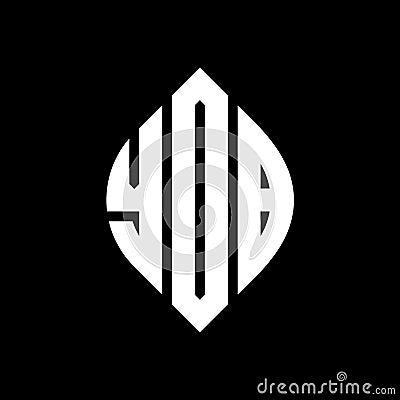 YOB circle letter logo design with circle and ellipse shape. YOB ellipse letters with typographic style. The three initials form a Vector Illustration