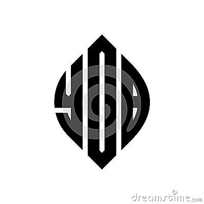 YOB circle letter logo design with circle and ellipse shape. YOB ellipse letters with typographic style. The three initials form a Vector Illustration