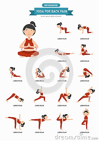 Yoga for back pain infographic Vector Illustration