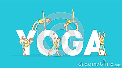 Yoga Banner Template, Boy Practicing Asana Poses, Yoga Class, Healthy Lifestyle Vector Illustration Vector Illustration