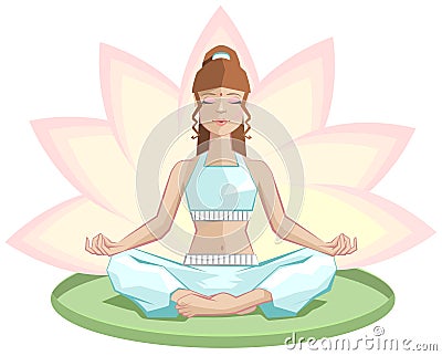 Yoga. Beautiful girl meditating in lotus position Vector Illustration