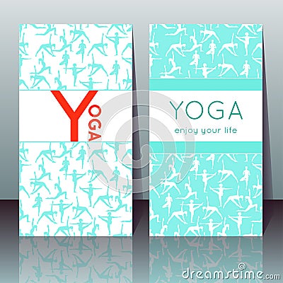 Yoga cards with girls in yoga poses and sample text Vector Illustration