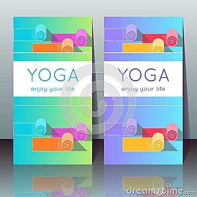 Yoga cards with yoga mats, sample text Vector Illustration