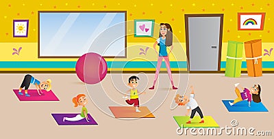 Yoga Center for Development Children Cartoon. Vector Illustration