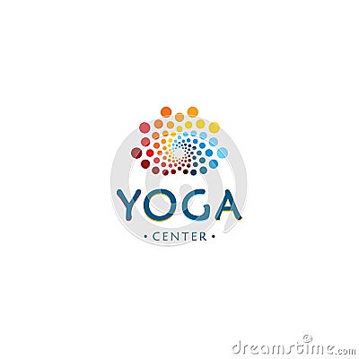 Yoga center logo. Abstract lotus beauty flower. Round digital shape. Colorful circles vector logotype. Vector Illustration