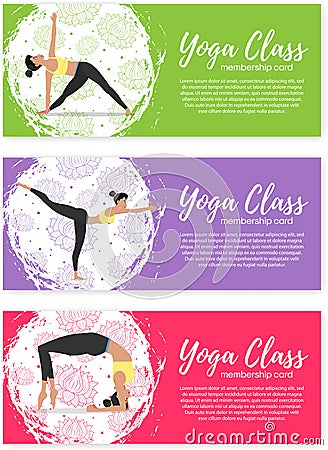 Yoga class horizontal flyers in flat style Vector Illustration