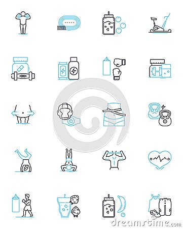 Yoga class linear icons set. Asana, Sun salutation, Warrior, Pranayama, Meditation, Chakra, Namaste line vector and Vector Illustration