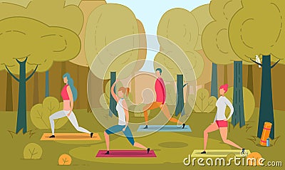 Yoga Class in Open Air Flat Vector Illustration Vector Illustration