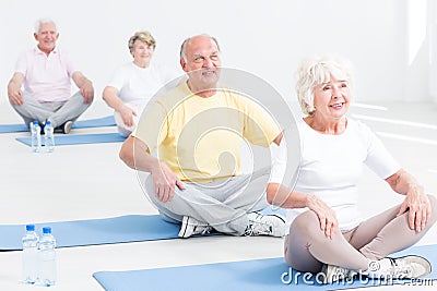 Yoga class for seniors Stock Photo