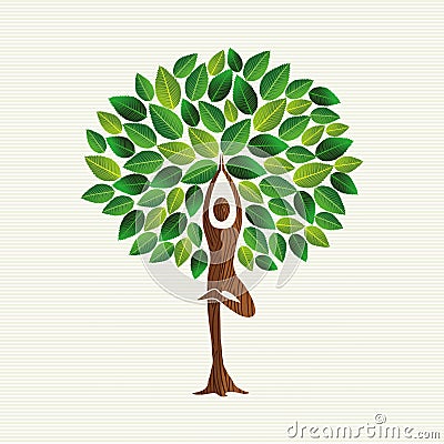 Yoga tree pose concept for nature connection Vector Illustration