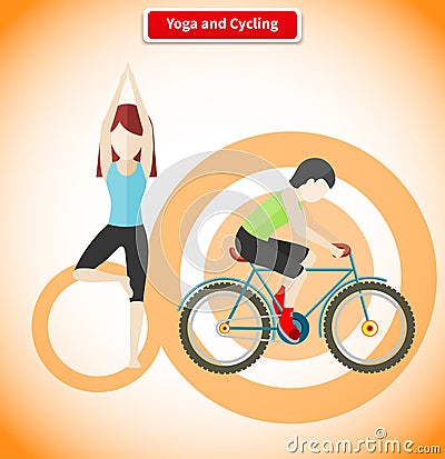 Yoga and Cycling Sport Concept Design Vector Illustration