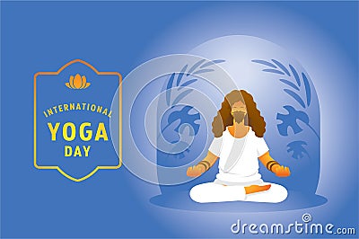 Yoga day with peaceful beard man Vector Illustration