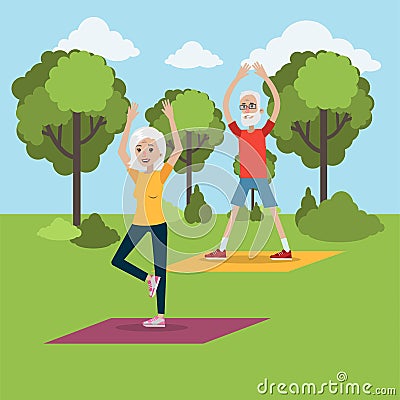 Yoga for elderly. Vector Illustration