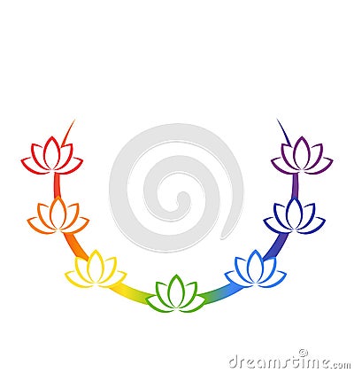 Yoga emblem with abstract chakra lotuses isolated on white Vector Illustration