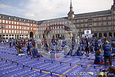 Yoga event on Plaza Mayor in Madrid, Spain Editorial Stock Photo