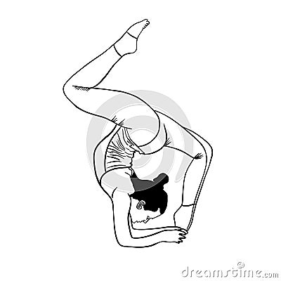 gymnastics exercise. Silhouette of a girl on a white background, black lines. Stock Photo