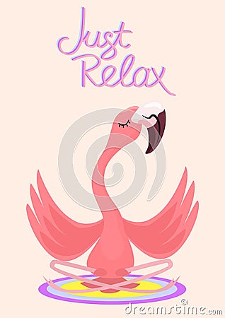 Yoga flamingo meditates. Vector poster. Vector Illustration
