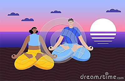 Yoga flat vector illustration. Healthy lifestyle Cartoon Illustration