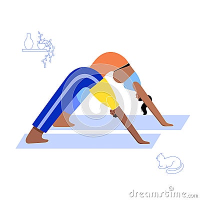 Yoga flat vector illustration. Healthy pregnancy. Vector Illustration