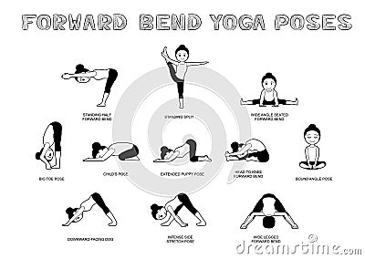 Yoga Forward Bend Poses Vector Illustration Monochrome Vector Illustration