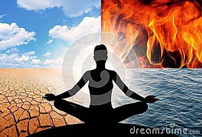 Yoga and the four elements of the Universe Stock Photo